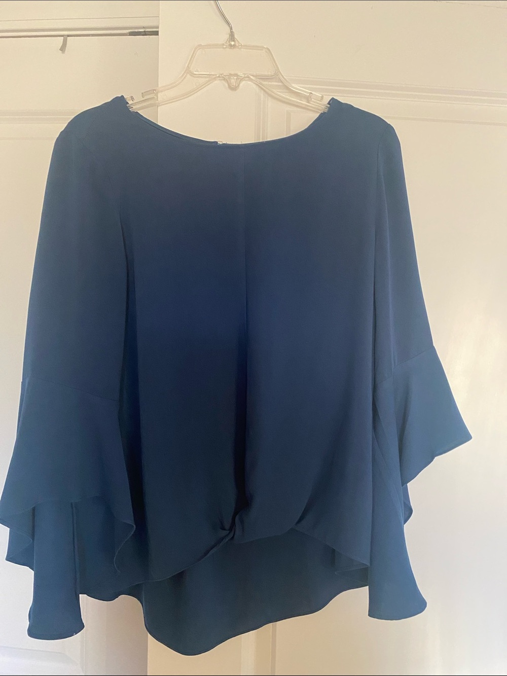 Naked Zebra Deep Teal Flowing Bell Sleeve Blouse